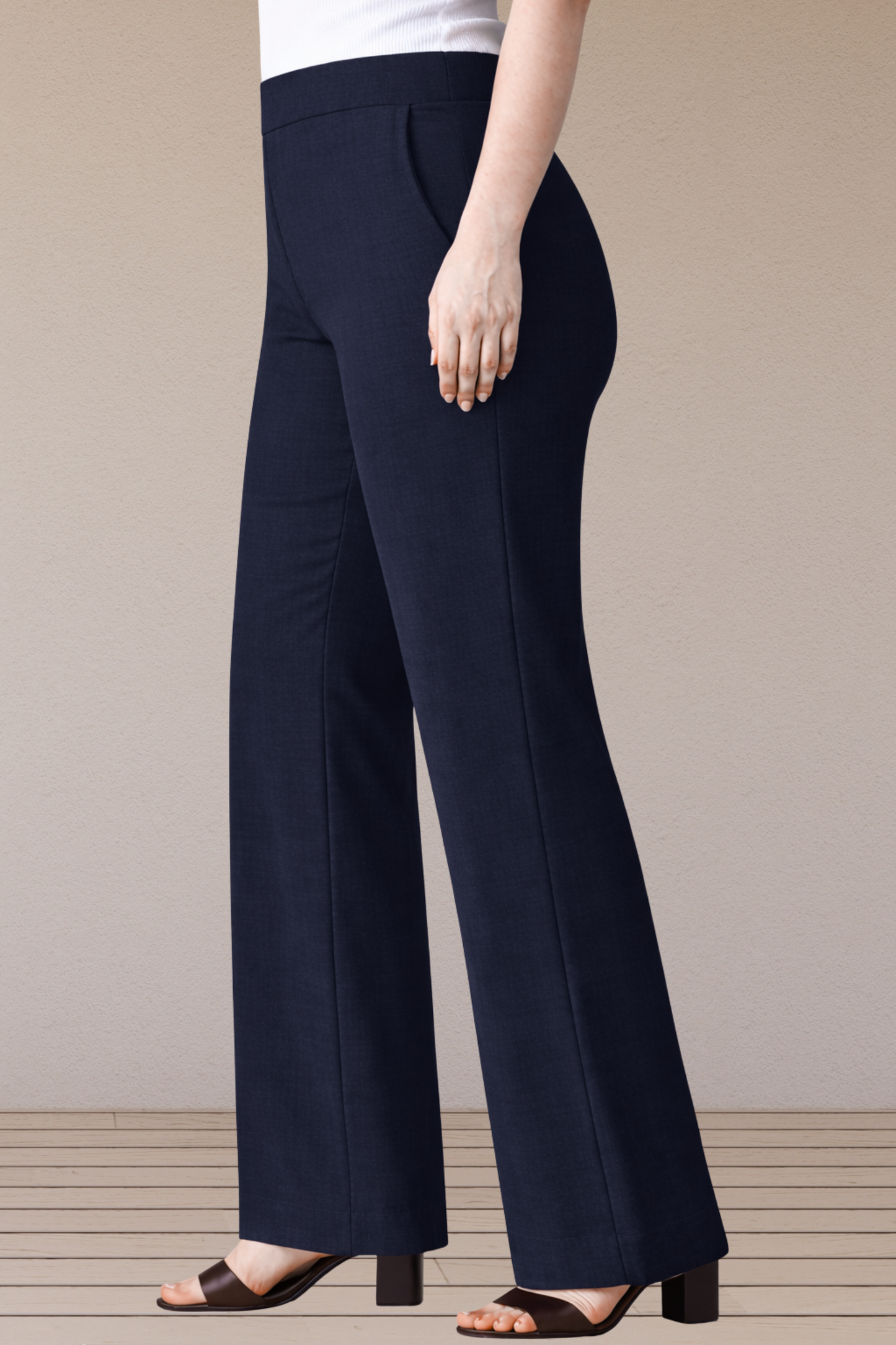 Navy Blue Wide Leg Slub Pants