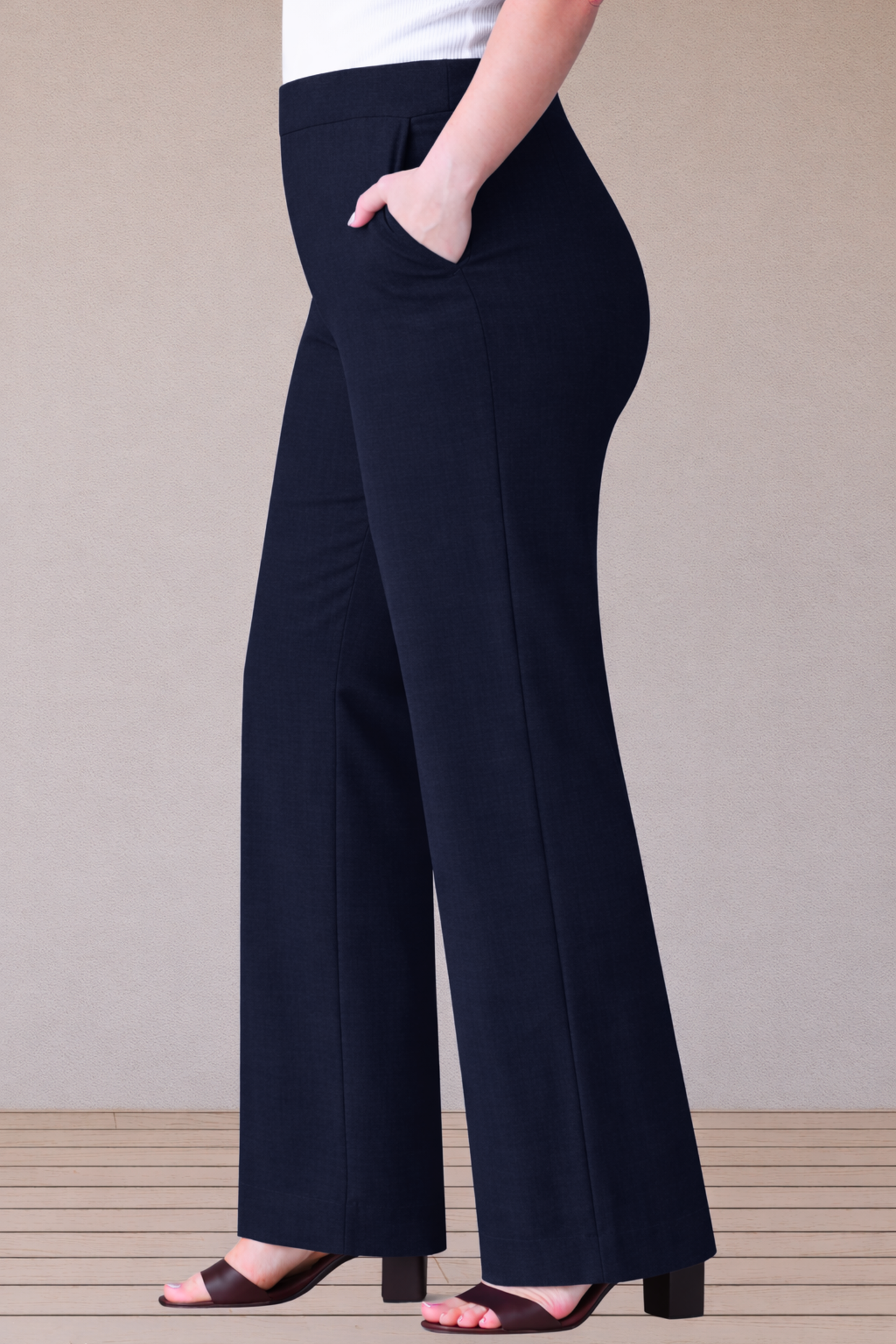 Navy Blue Wide Leg Slub Pants