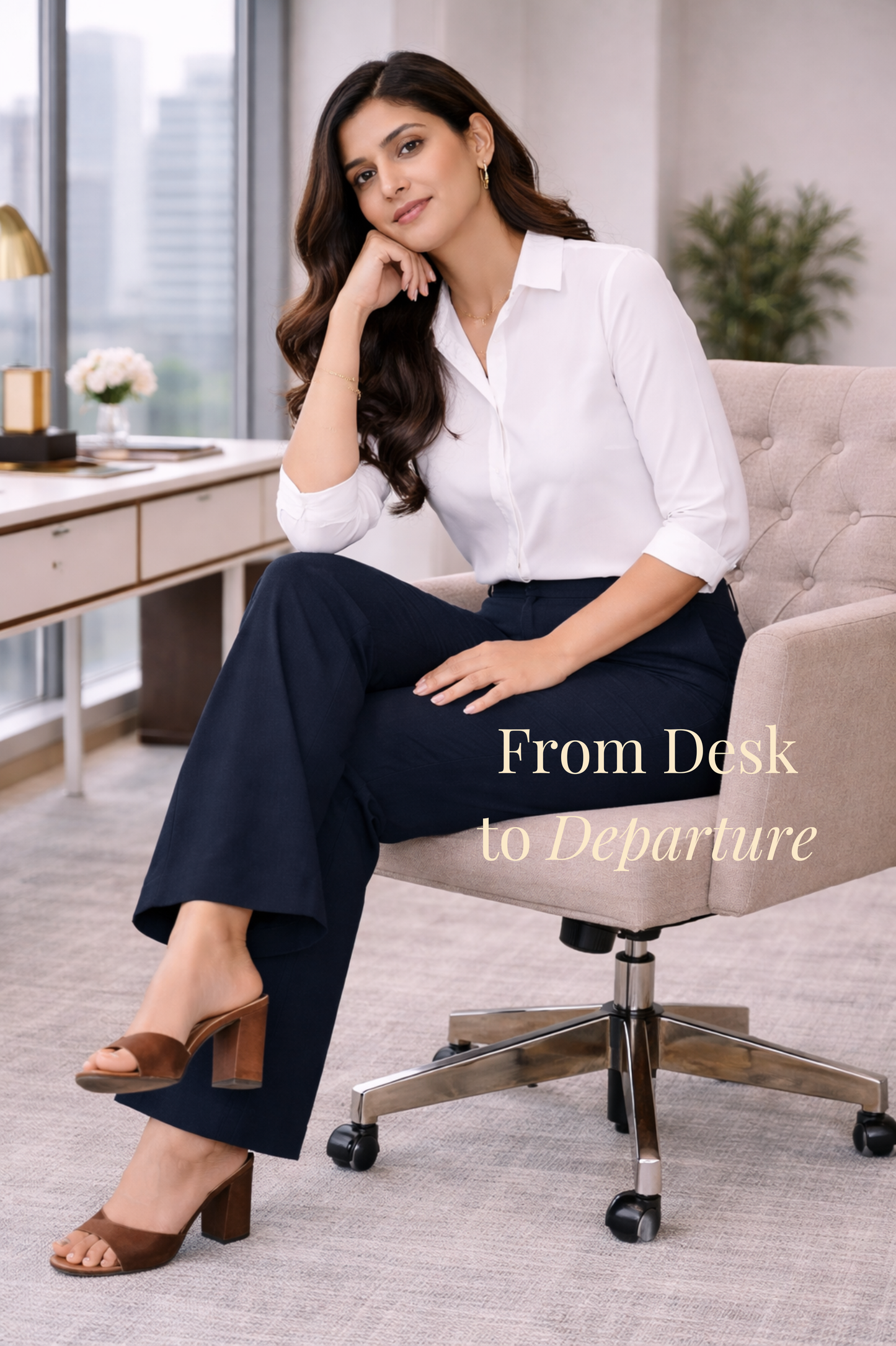 Navy Blue Wide Leg Slub Pants