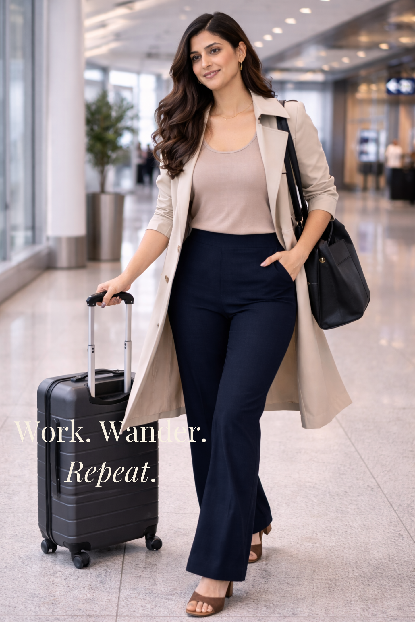 Navy Blue Wide Leg Slub Pants