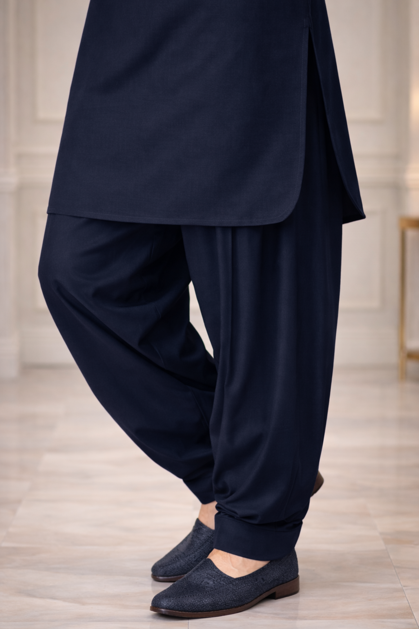 Midnight Navy Cotton Pathani Suit