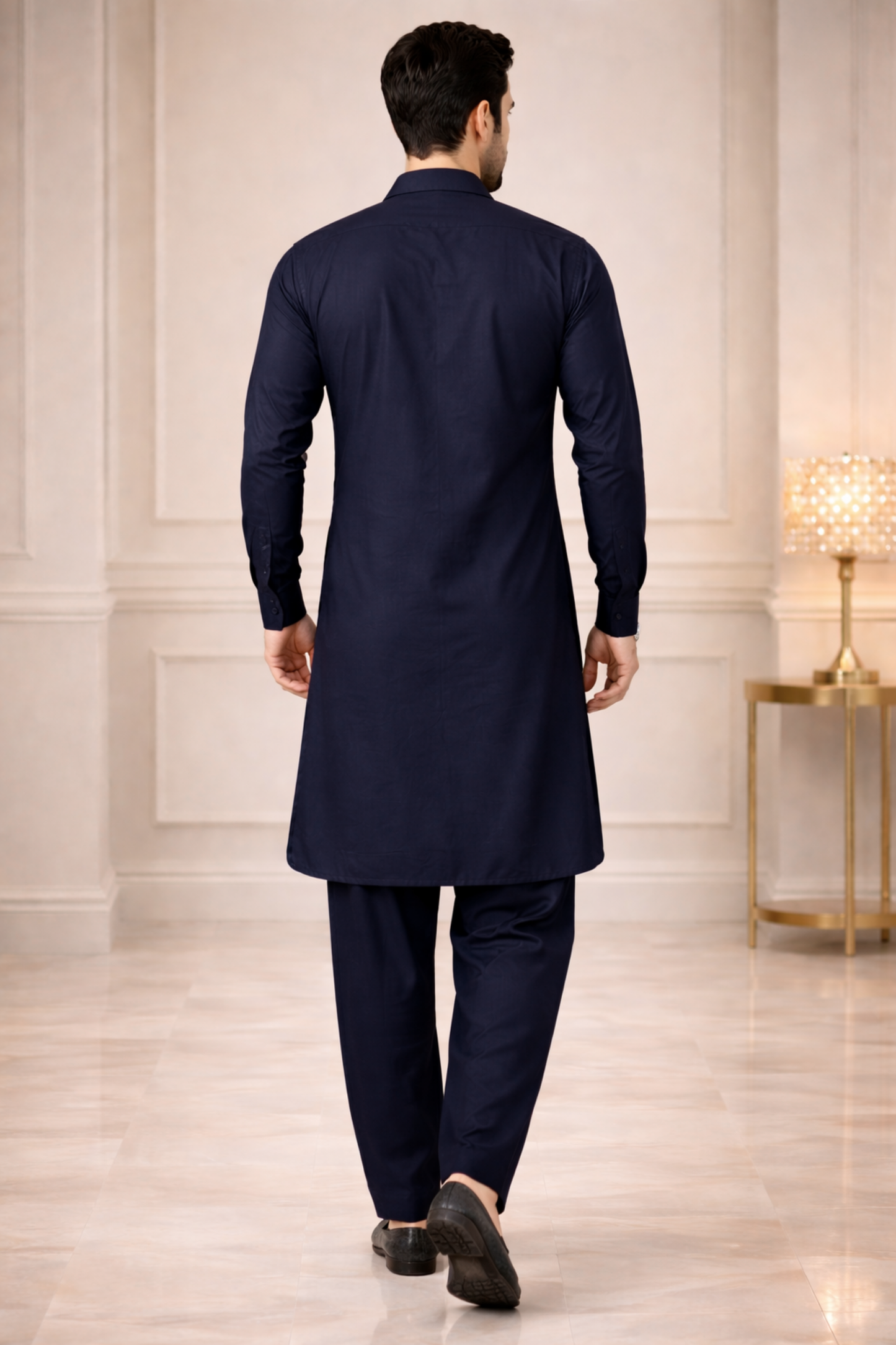 Midnight Navy Cotton Pathani Suit