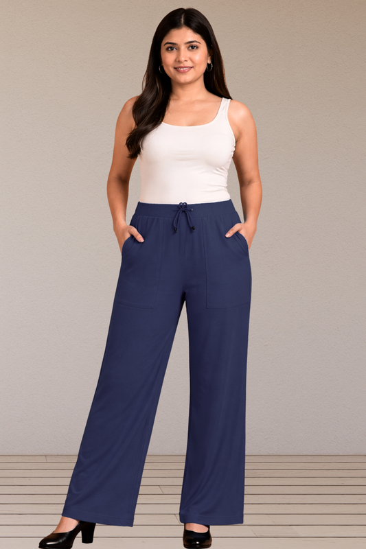 Navy Cotton Poplin Ease Pants