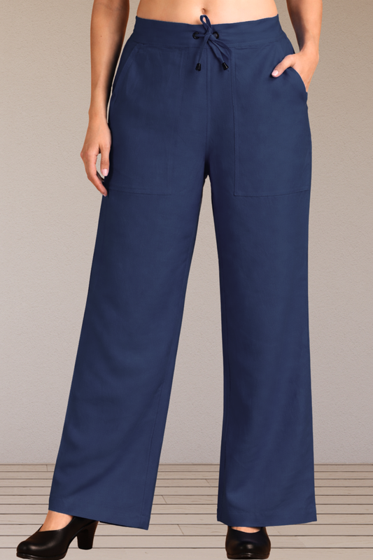 Navy Cotton Poplin Ease Pants