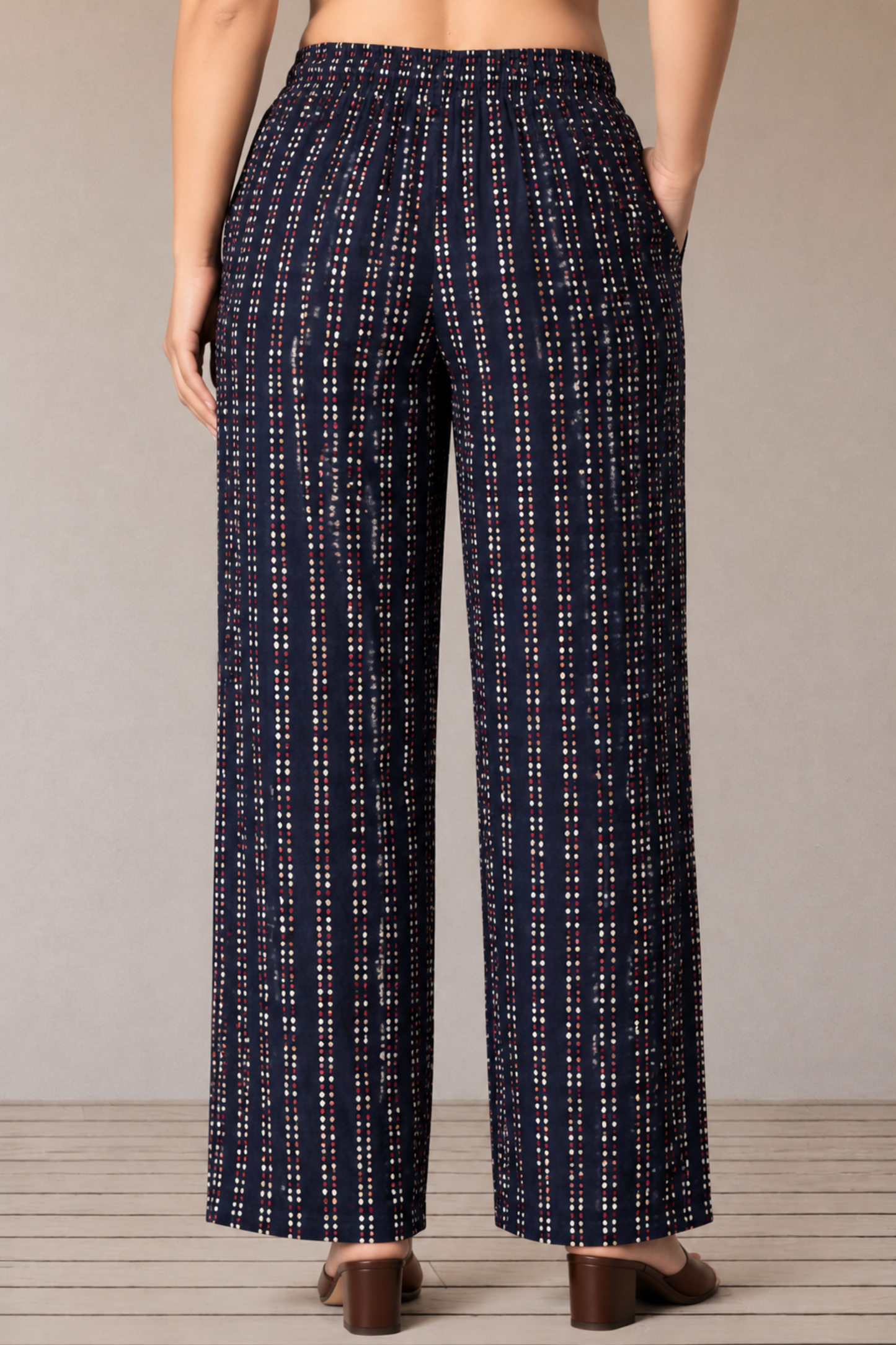Navy Dotes Rayon Pant Palazzo