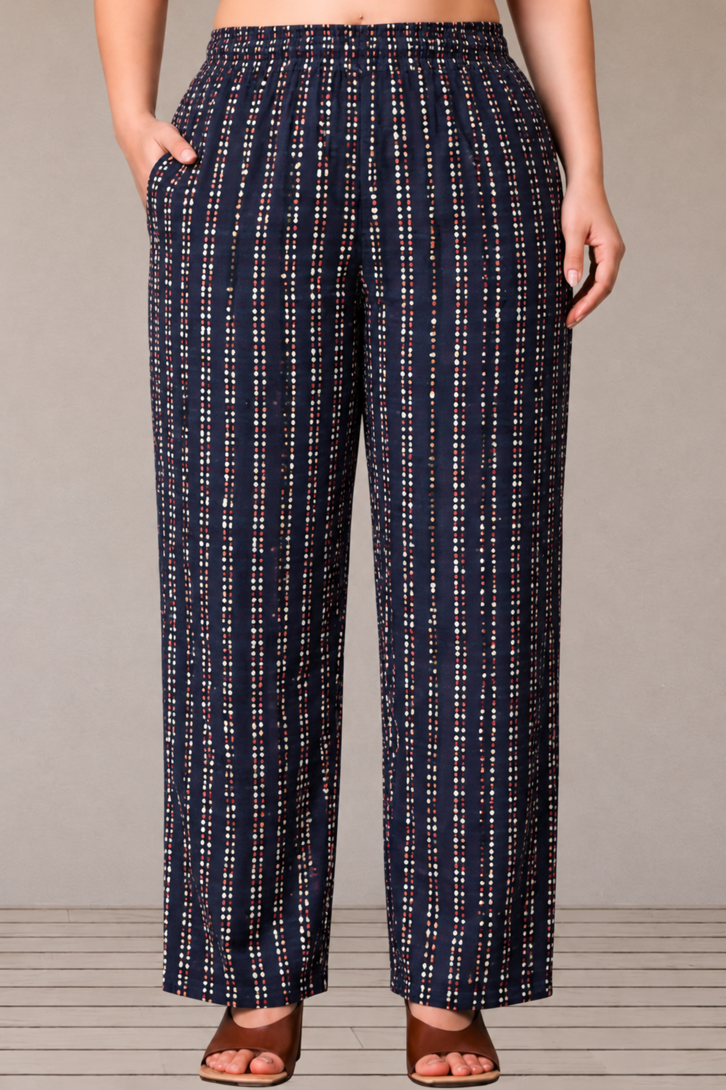 Navy Dotes Rayon Pant Palazzo