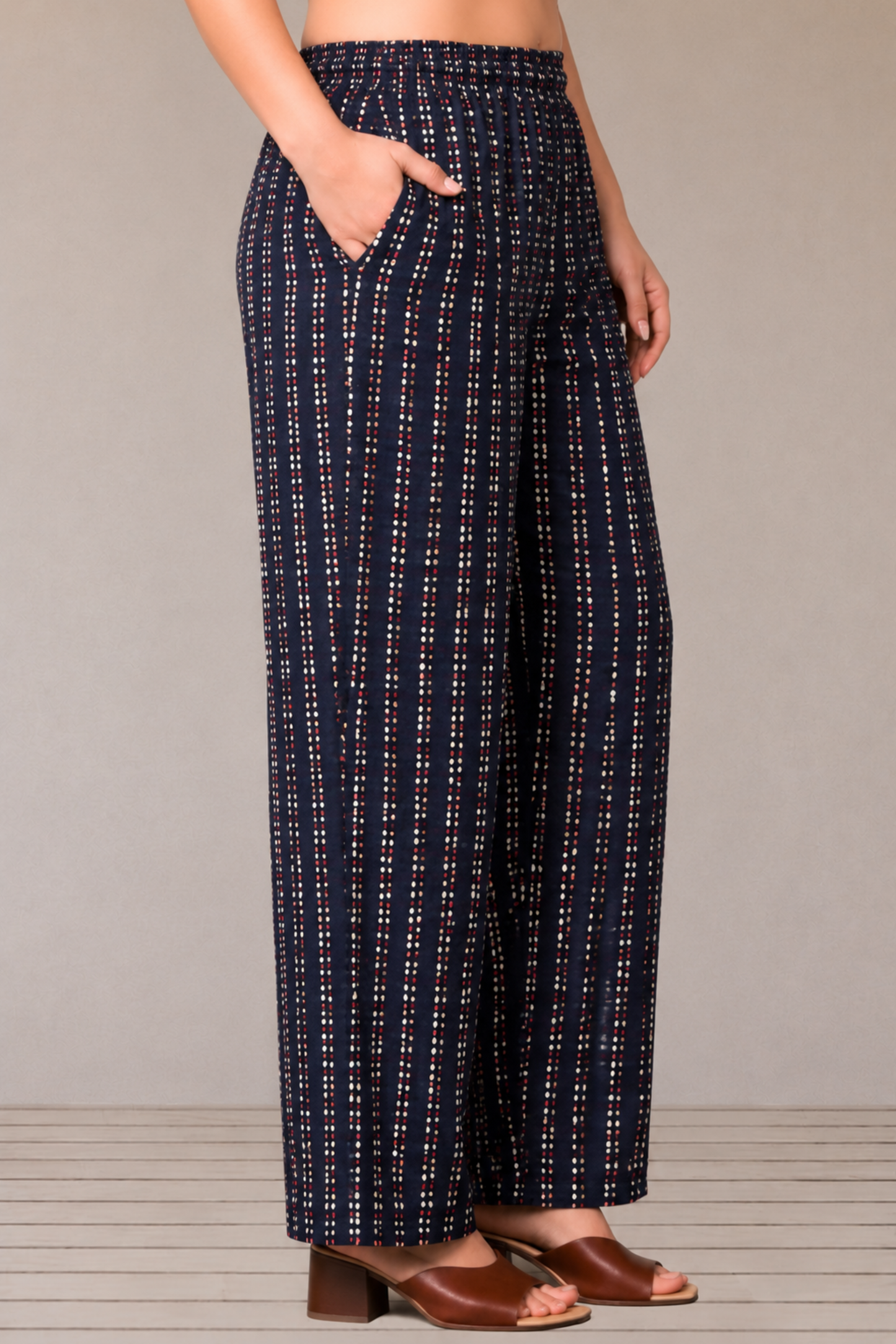 Navy Dotes Rayon Pant Palazzo