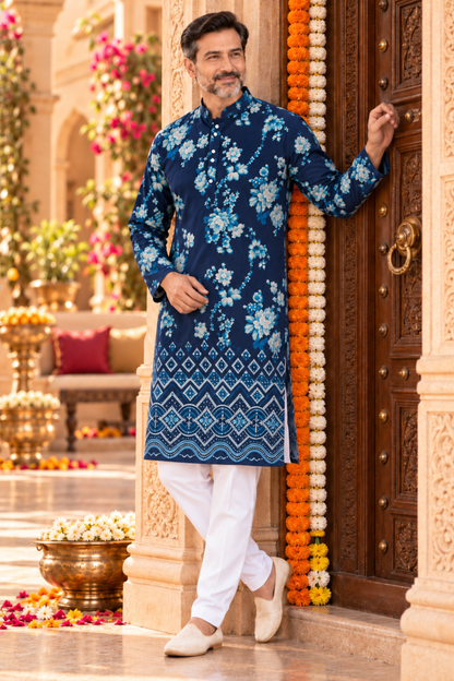 Wild Indigo Foiled Rayon Kurta