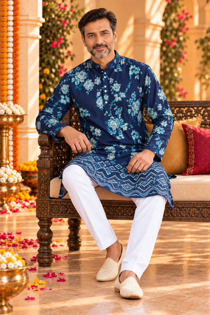 Wild Indigo Foiled Rayon Kurta