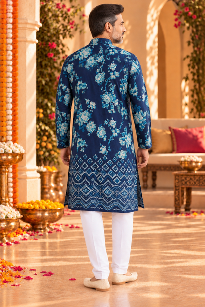 Wild Indigo Foiled Rayon Kurta