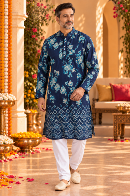 Wild Indigo Foiled Rayon Kurta