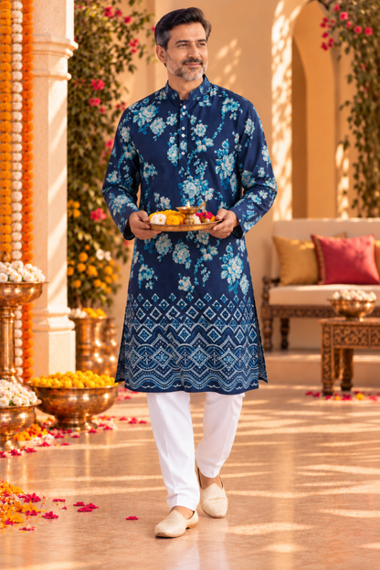 Wild Indigo Foiled Rayon Kurta