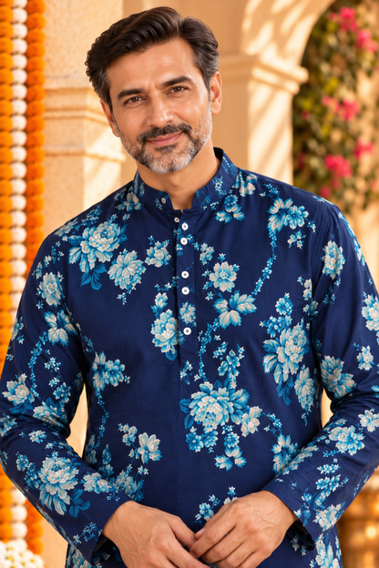 Wild Indigo Foiled Rayon Kurta