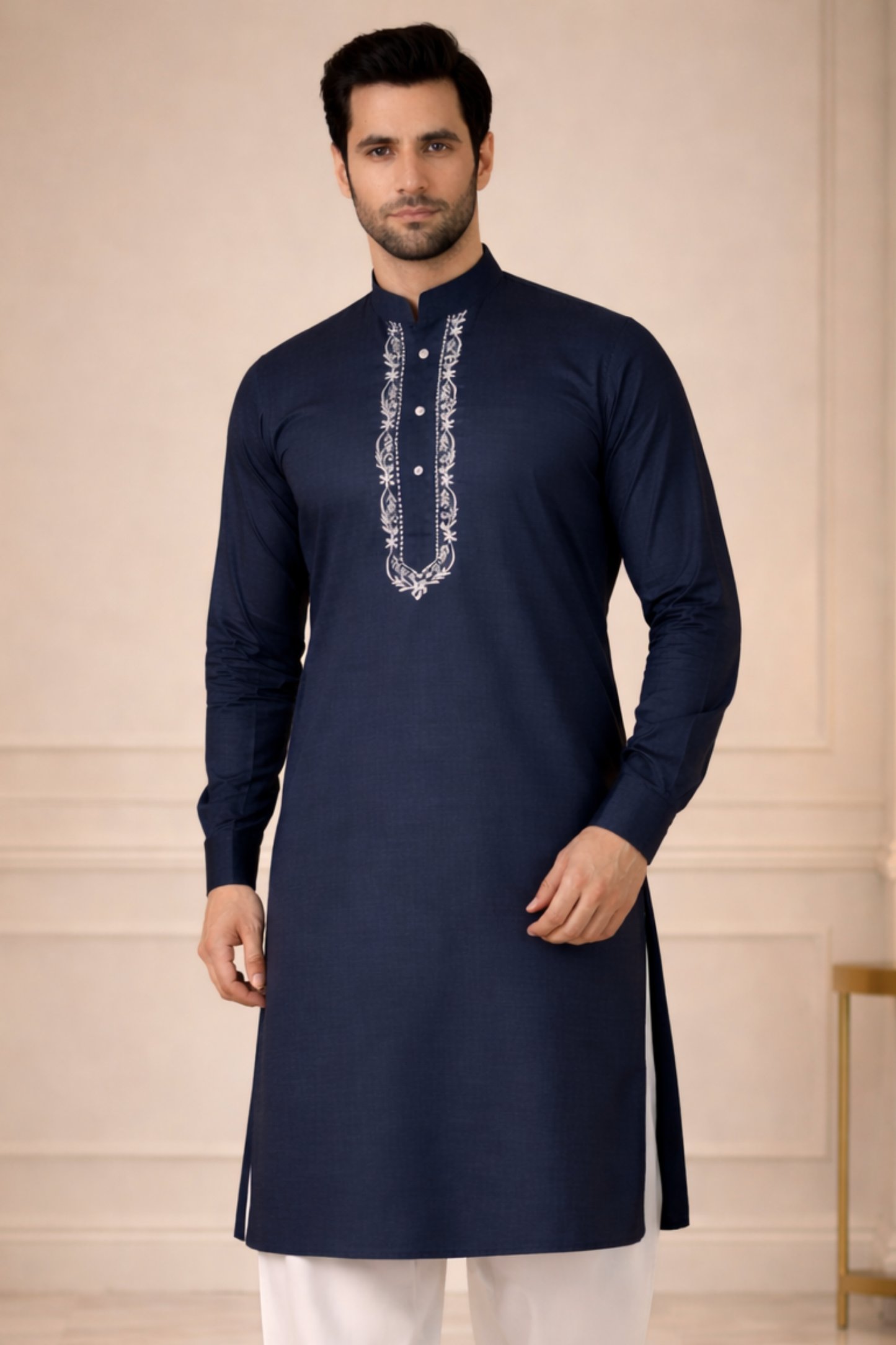 Navy Embroidered Kurta Pajama