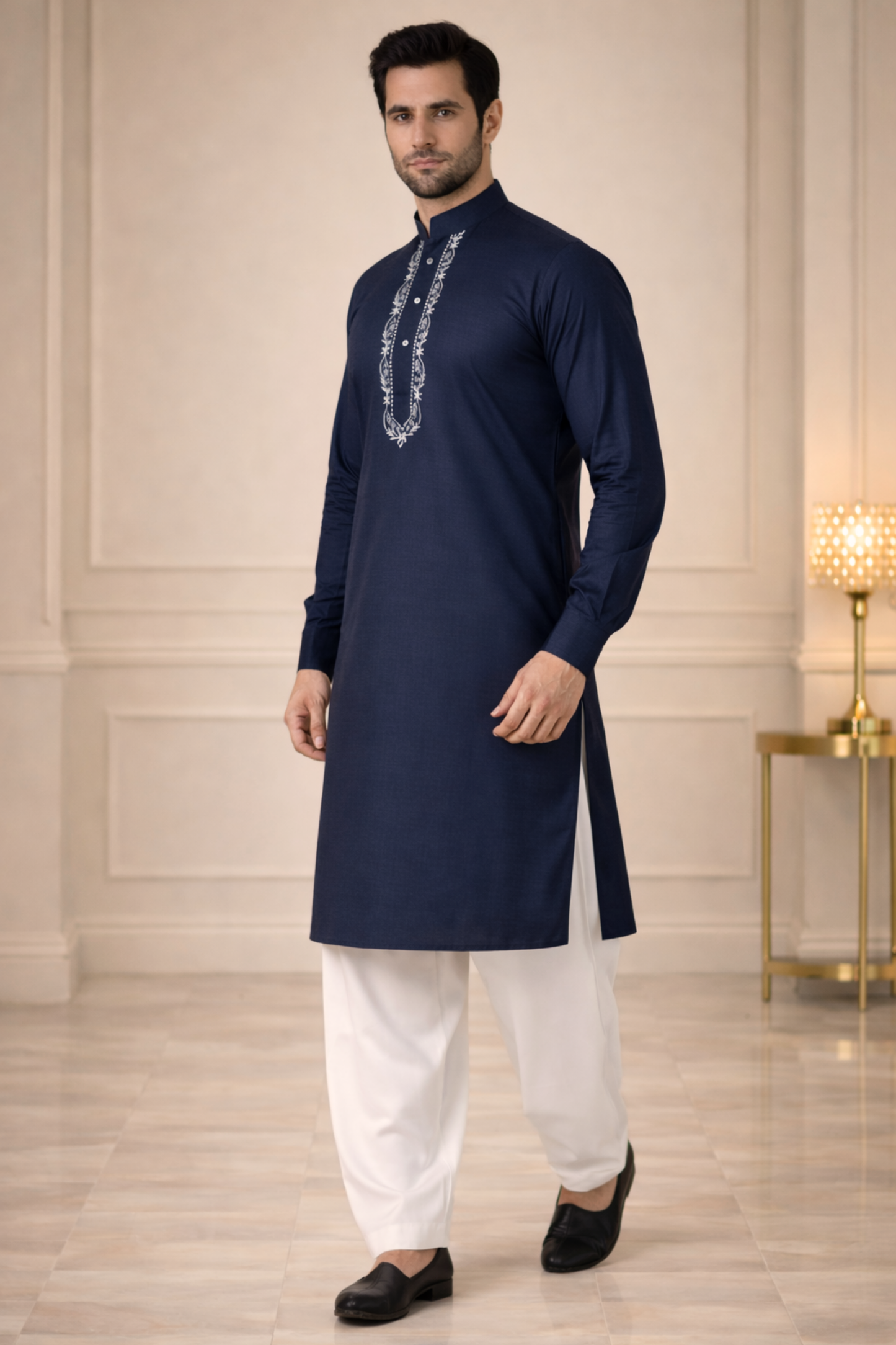 Navy Embroidered Kurta Pajama