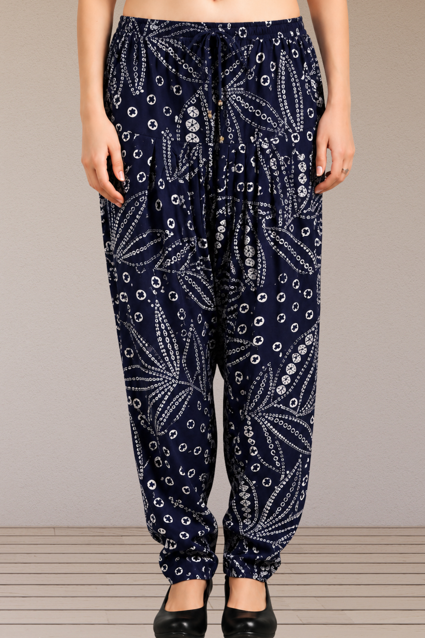 Navy Printed Easy Fit Rayon Salwar