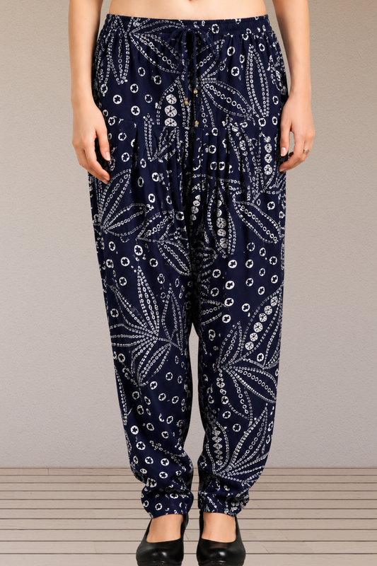 Navy Printed Easy Fit Rayon Salwar