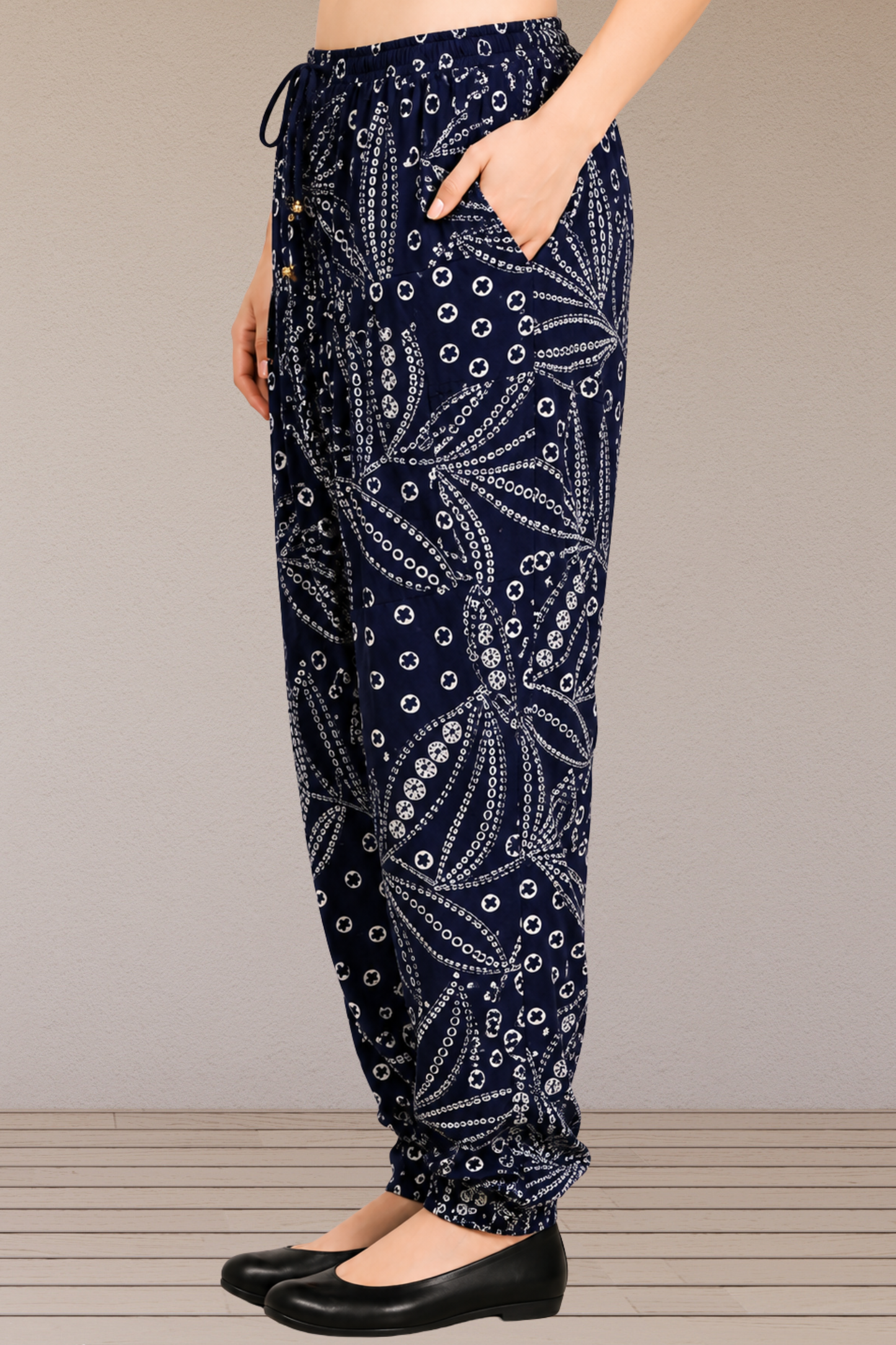 Navy Printed Easy Fit Rayon Salwar