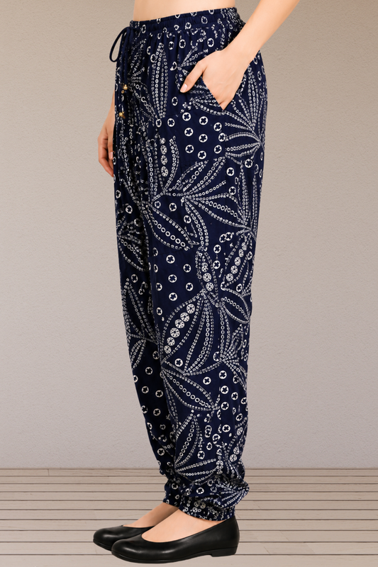 Navy Printed Easy Fit Rayon Salwar
