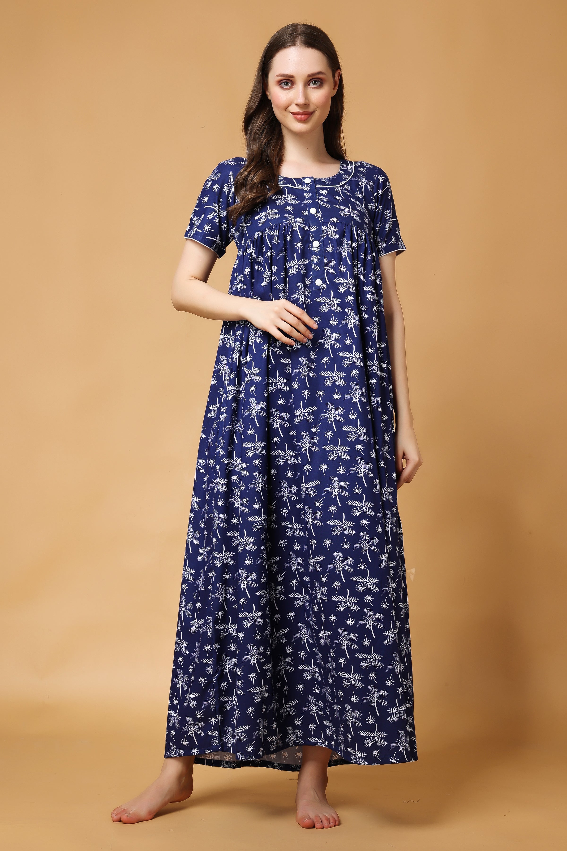 Floral Print & Short Sleeves Alpine Women Night Gown / Nighty – Girls And  Moms