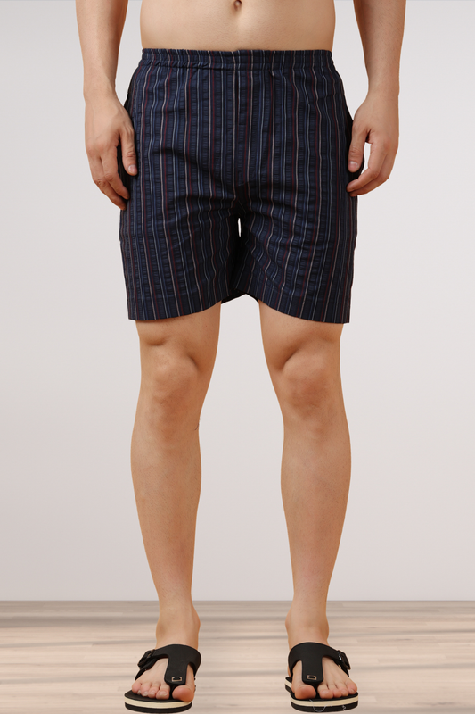Navy Striped Cotton Dobby Shorts