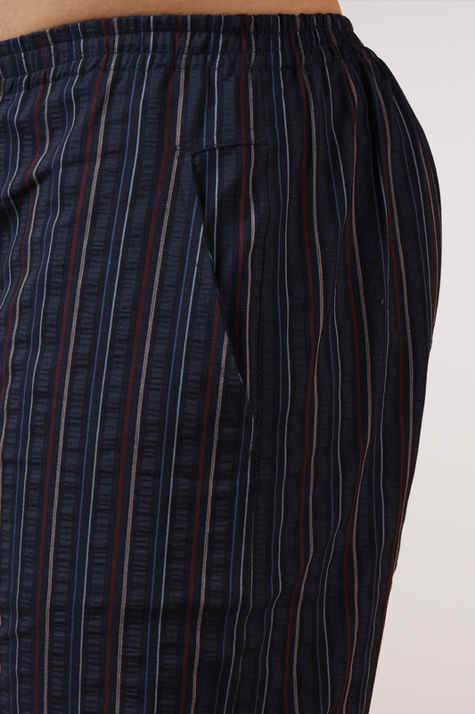 Navy Striped Cotton Dobby Shorts