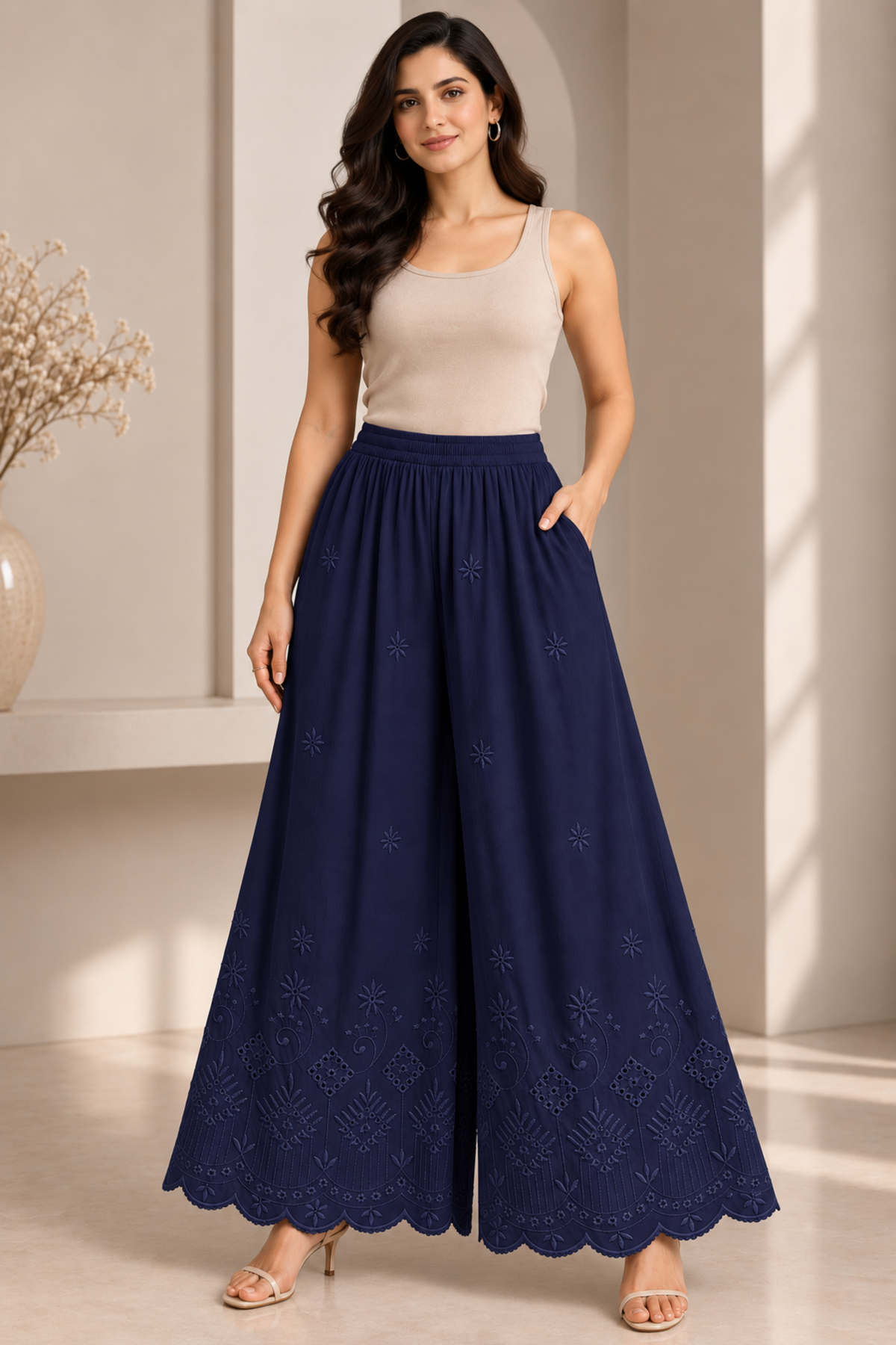 Navy Blue Chikankari Skirt Palazzo