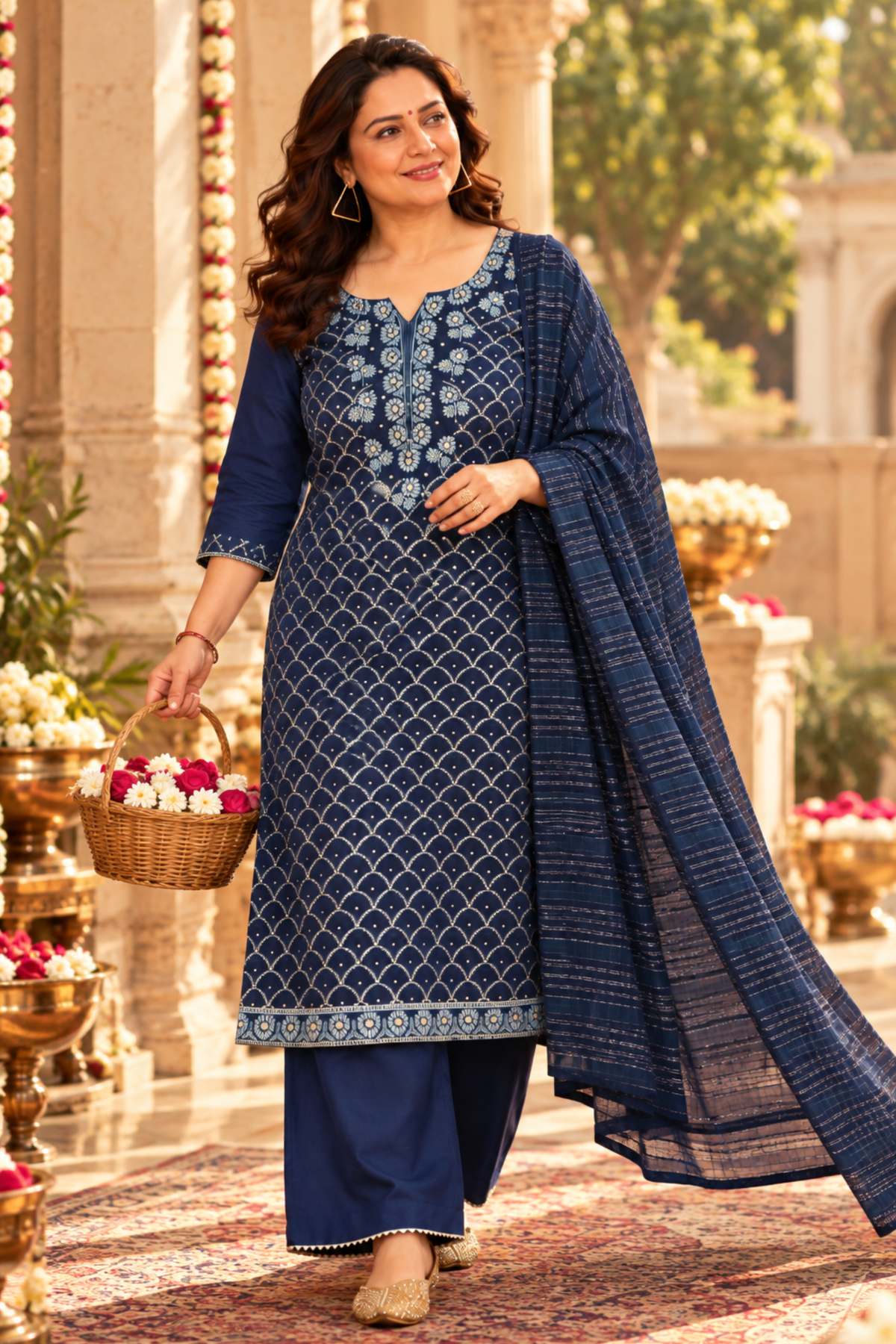 Navy Cascade Organza Suit Set