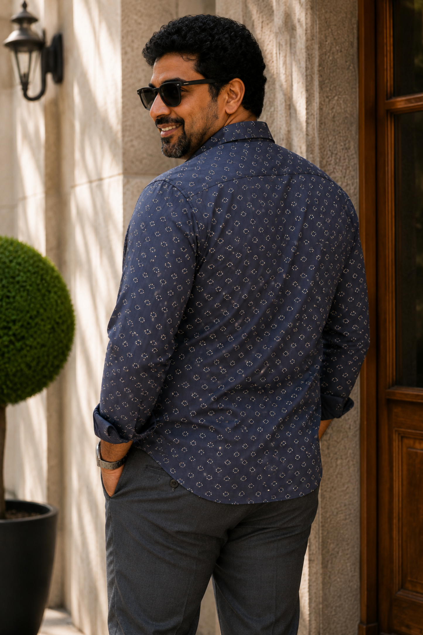 Navy Stardust Printed Cotton Shirt