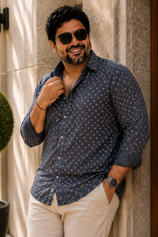 Navy Stardust Printed Cotton Shirt
