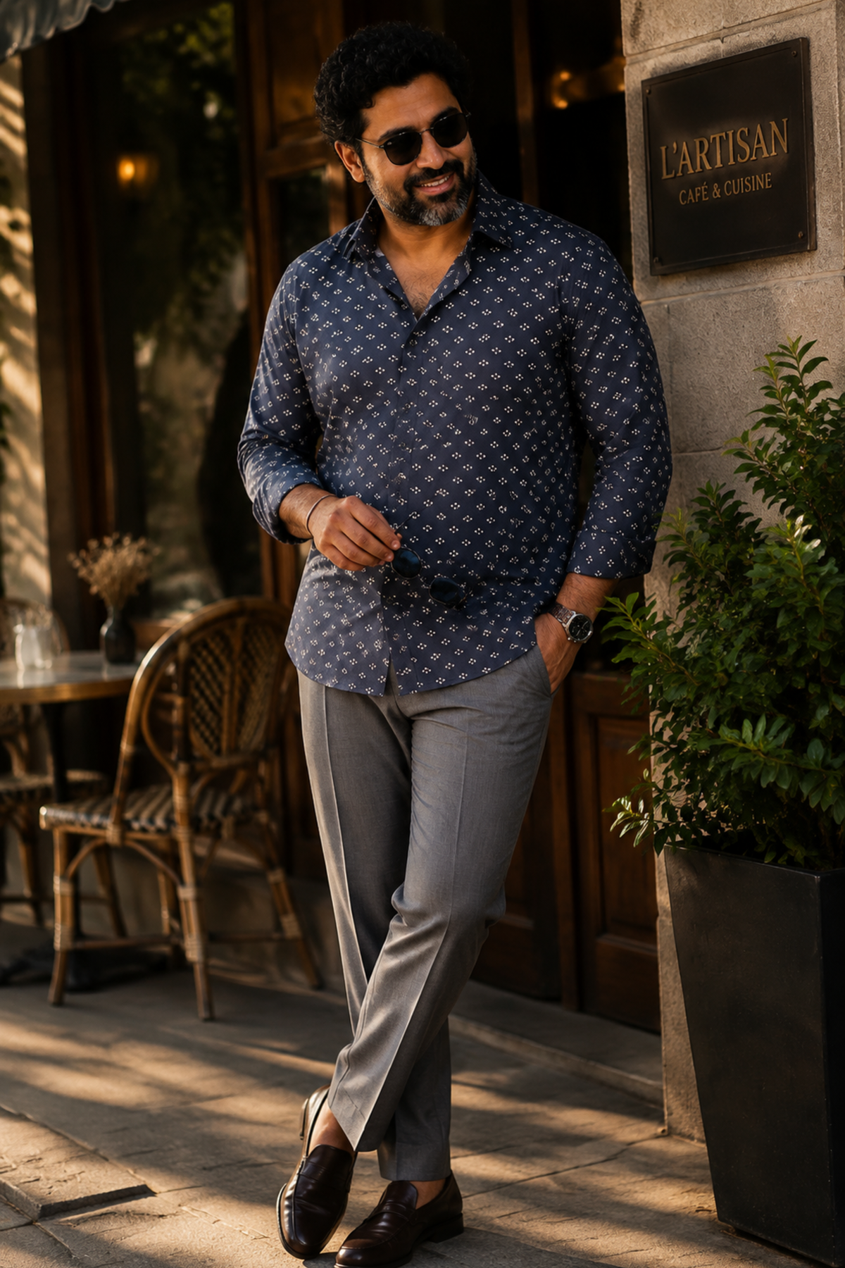 Navy Stardust Printed Cotton Shirt