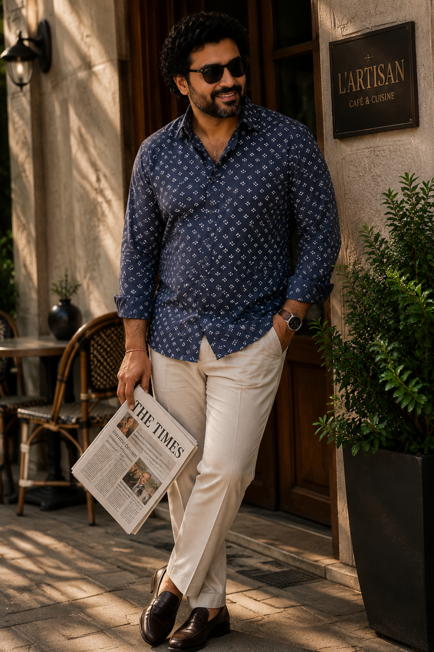 Navy Stardust Printed Cotton Shirt