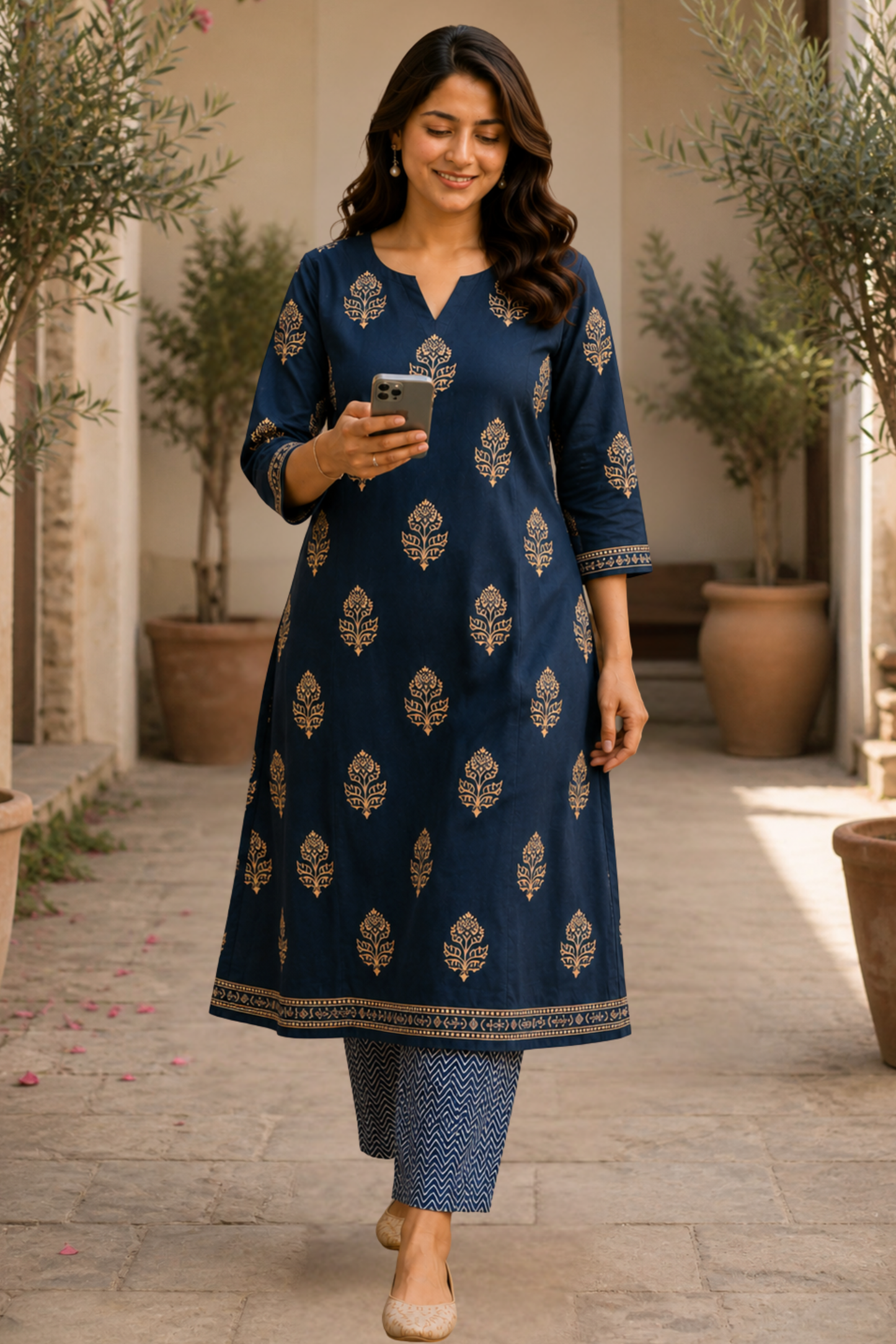 Neel Vatika Kali Kurta With Cotton Pants