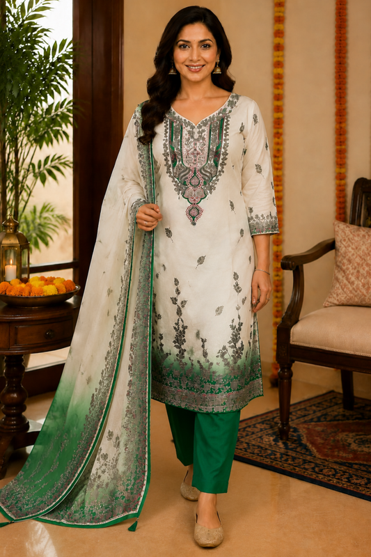 Neelam Ombré Muslin Dress Material with Aari Work