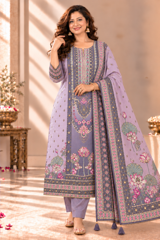 Neelima Karachi Muslin Suit With Aari Work