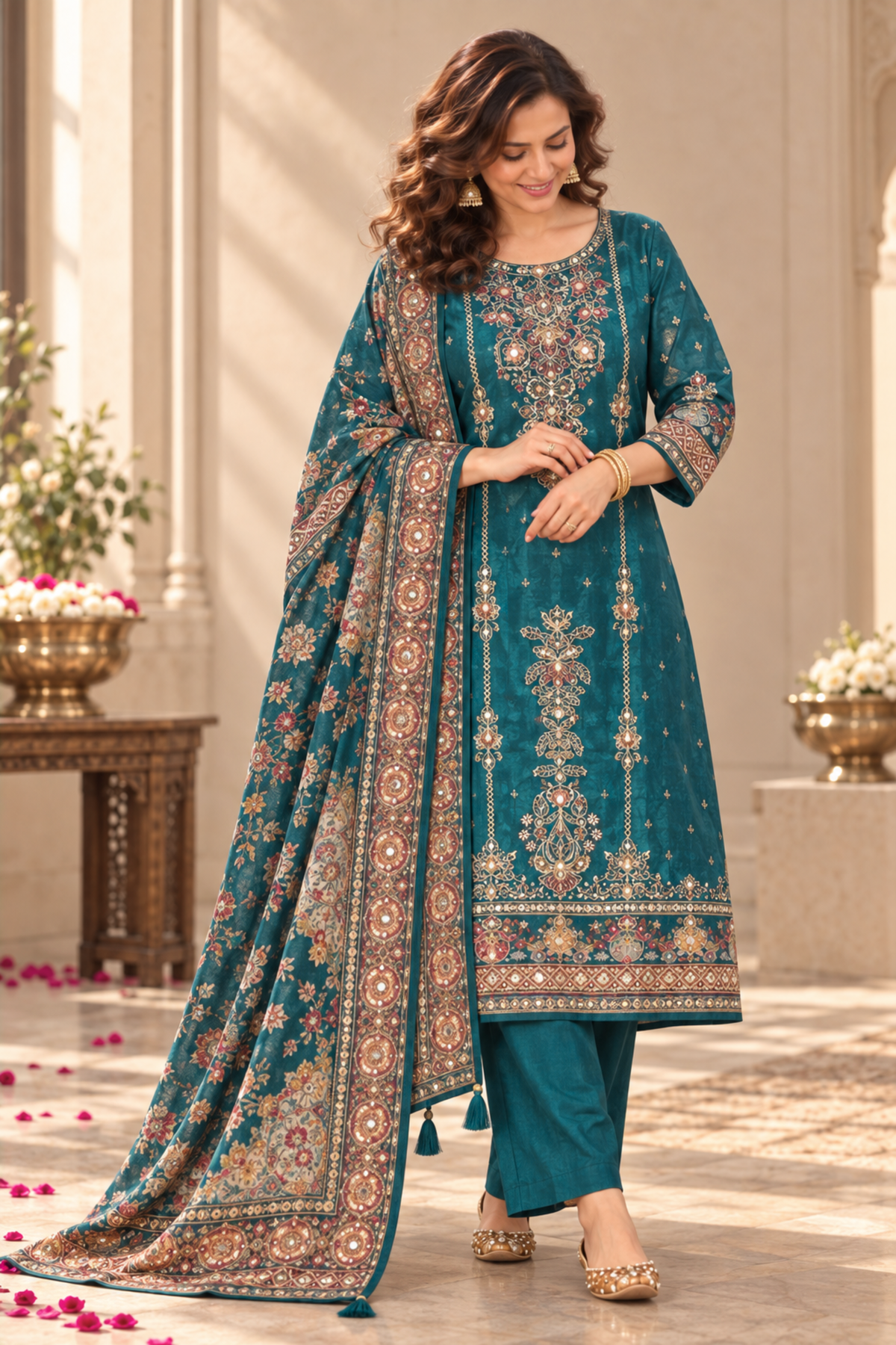 Raisa Karachi Muslin Suit With Mirror Work