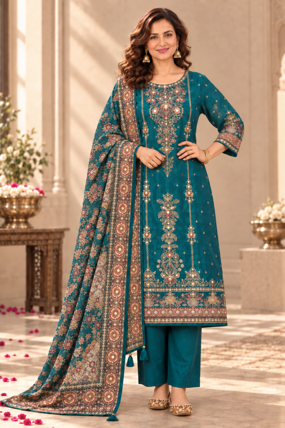 Raisa Karachi Muslin Suit With Mirror Work