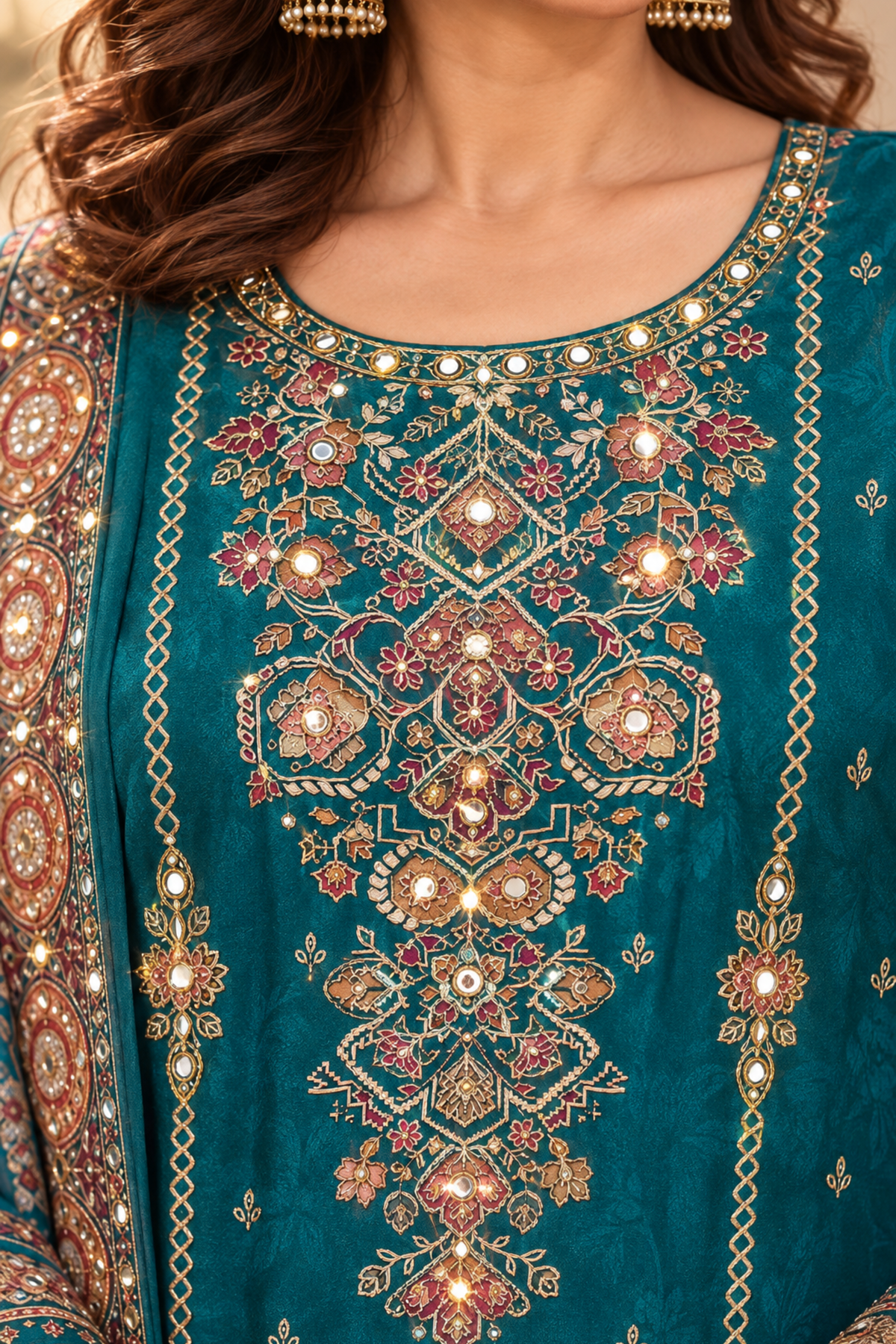 Raisa Karachi Muslin Suit With Mirror Work