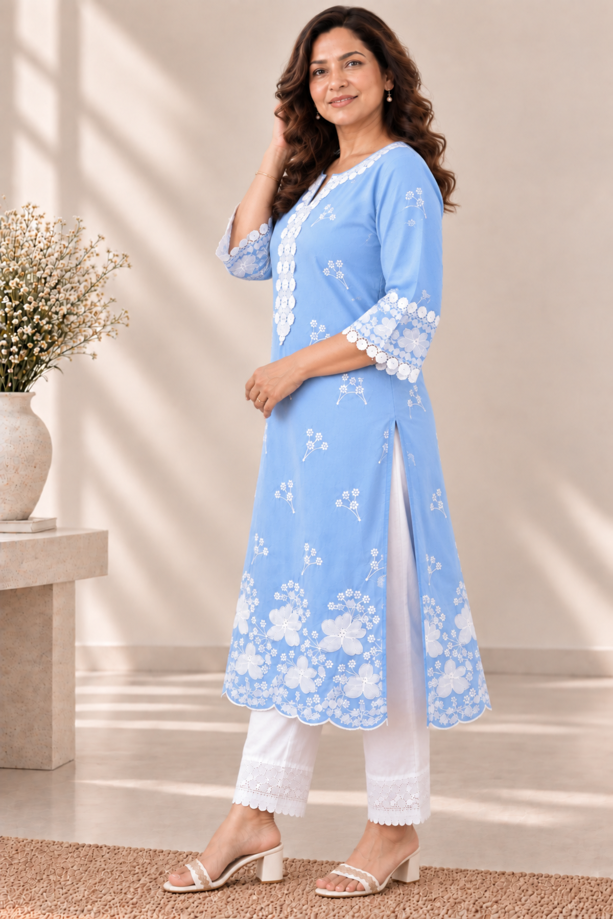 Neelima Blue Cotton Chikankari Kurta