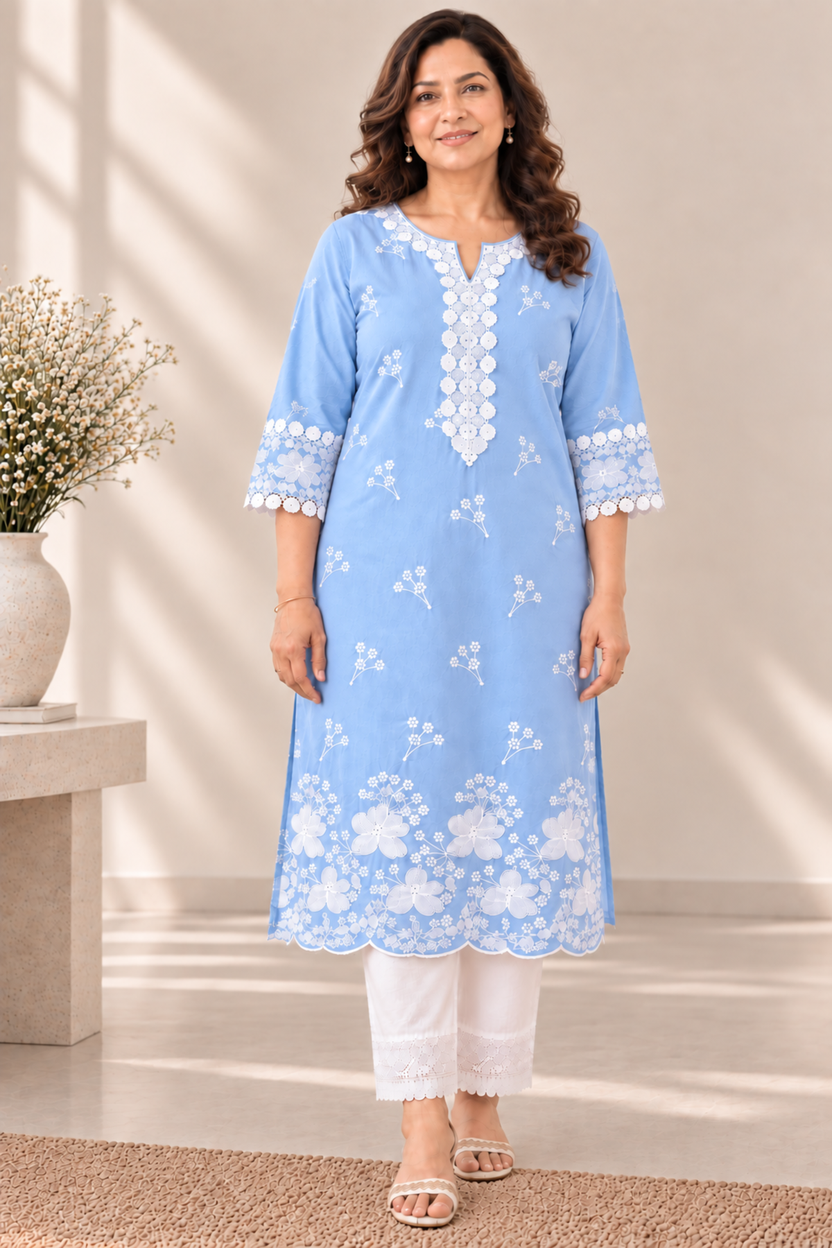 Neelima Blue Cotton Chikankari Kurta