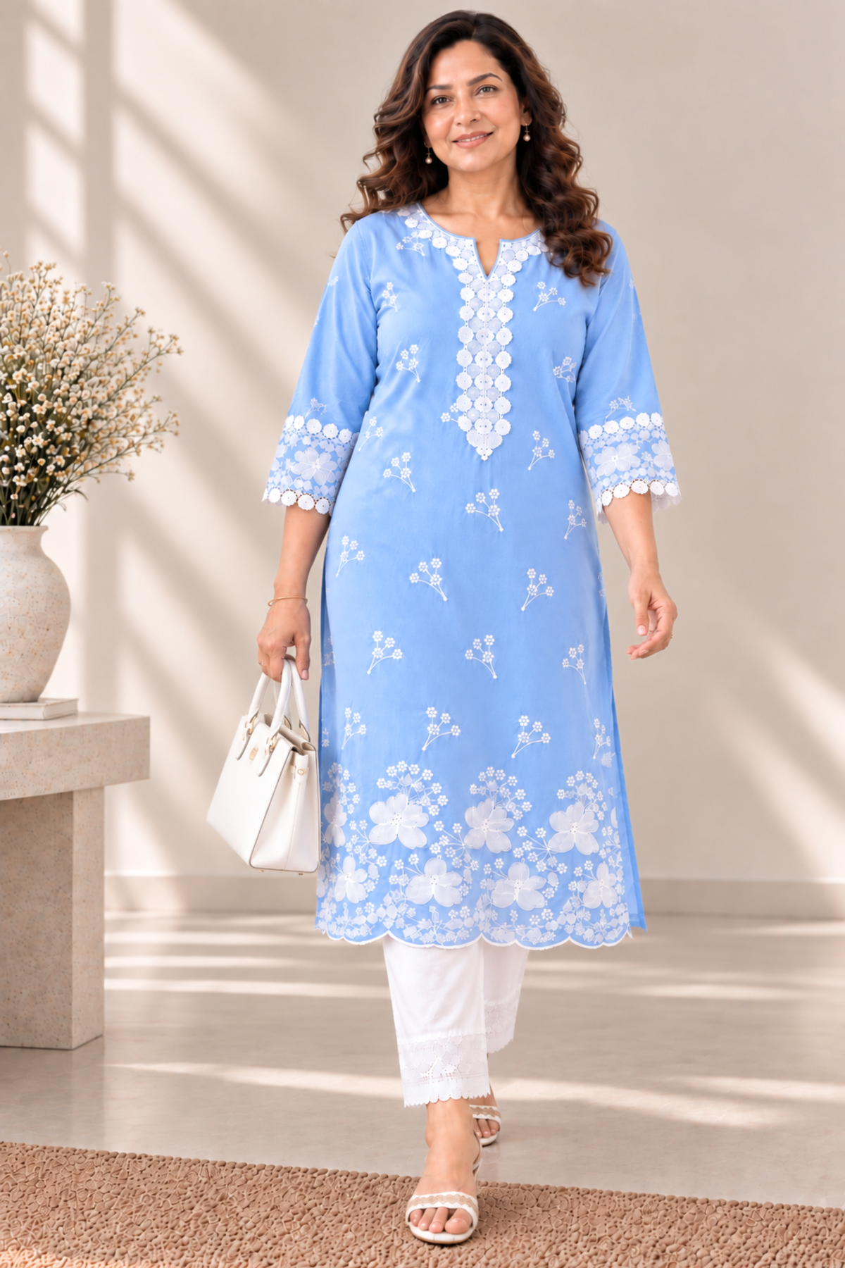 Neelima Blue Cotton Chikankari Kurta