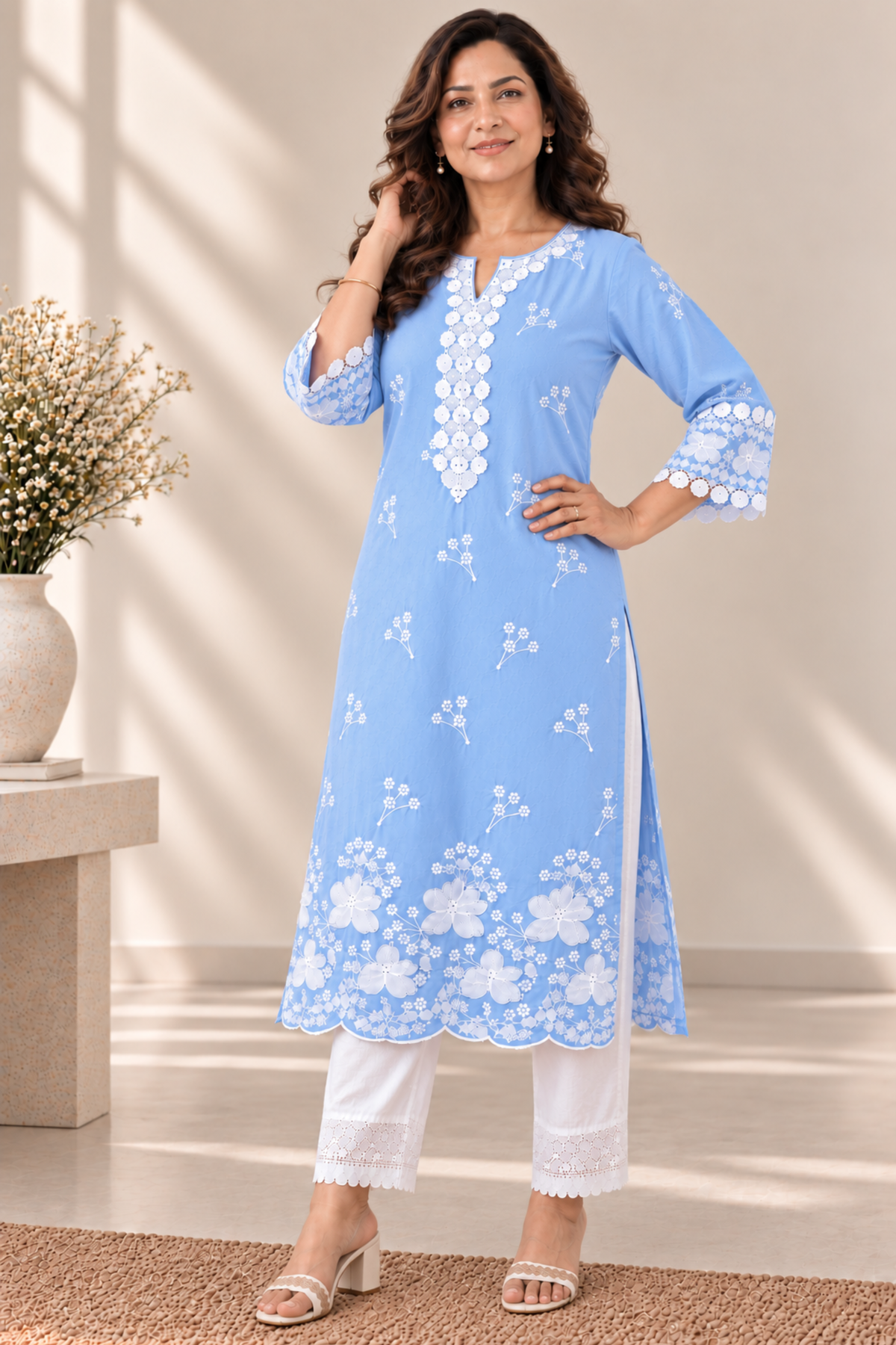 Neelima Blue Cotton Chikankari Kurta