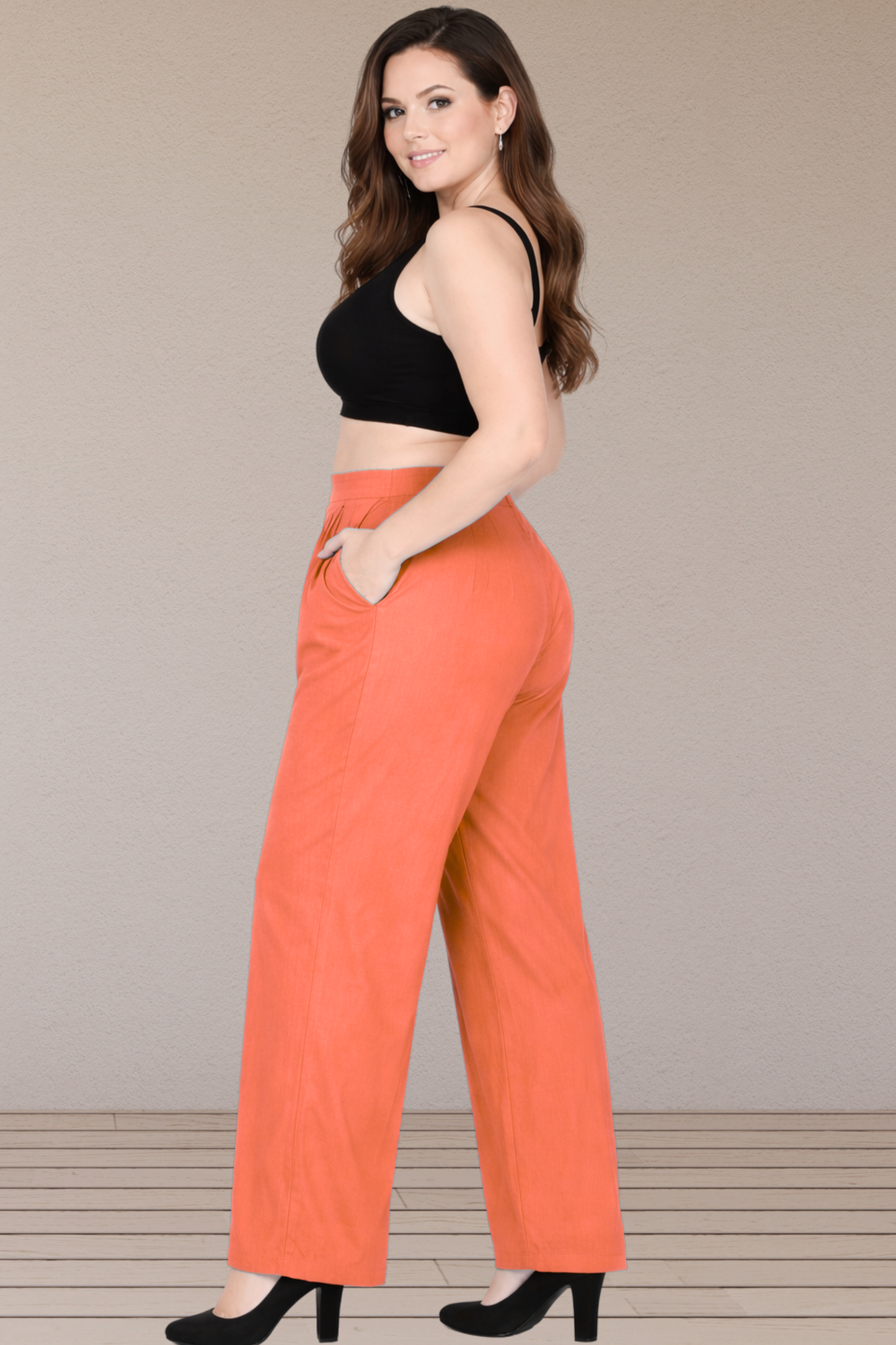 Neon Orange Belted Cotton Palazzo