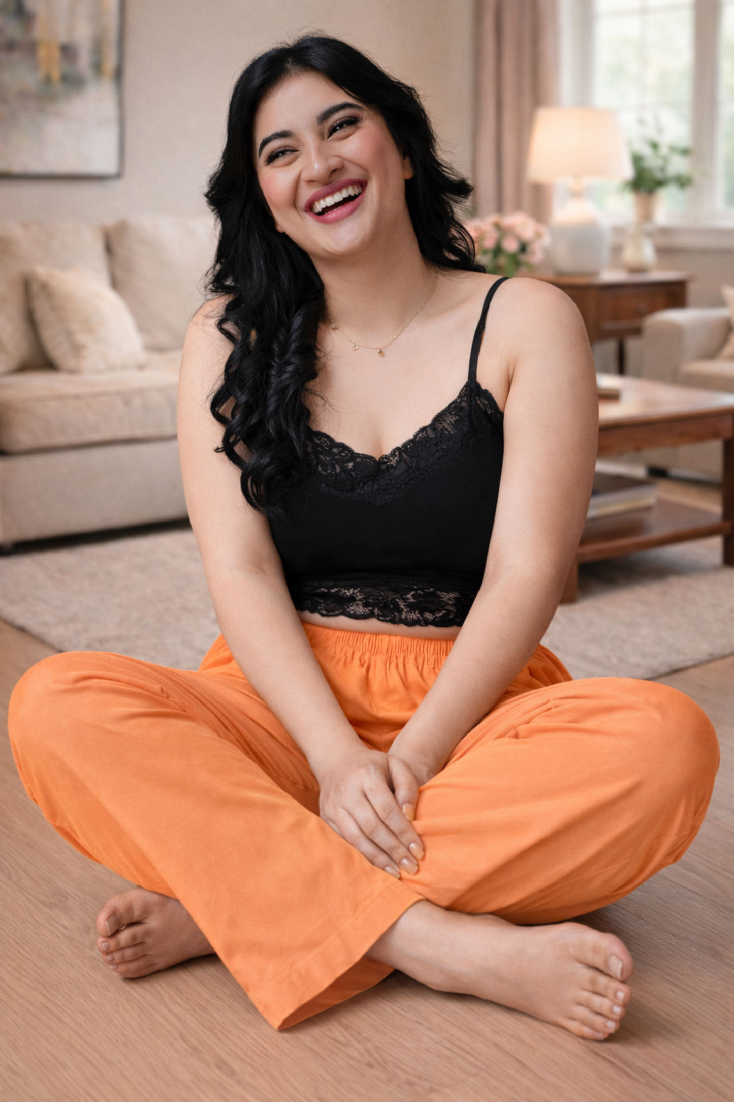 Neon Orange Cotton Kurti Pant