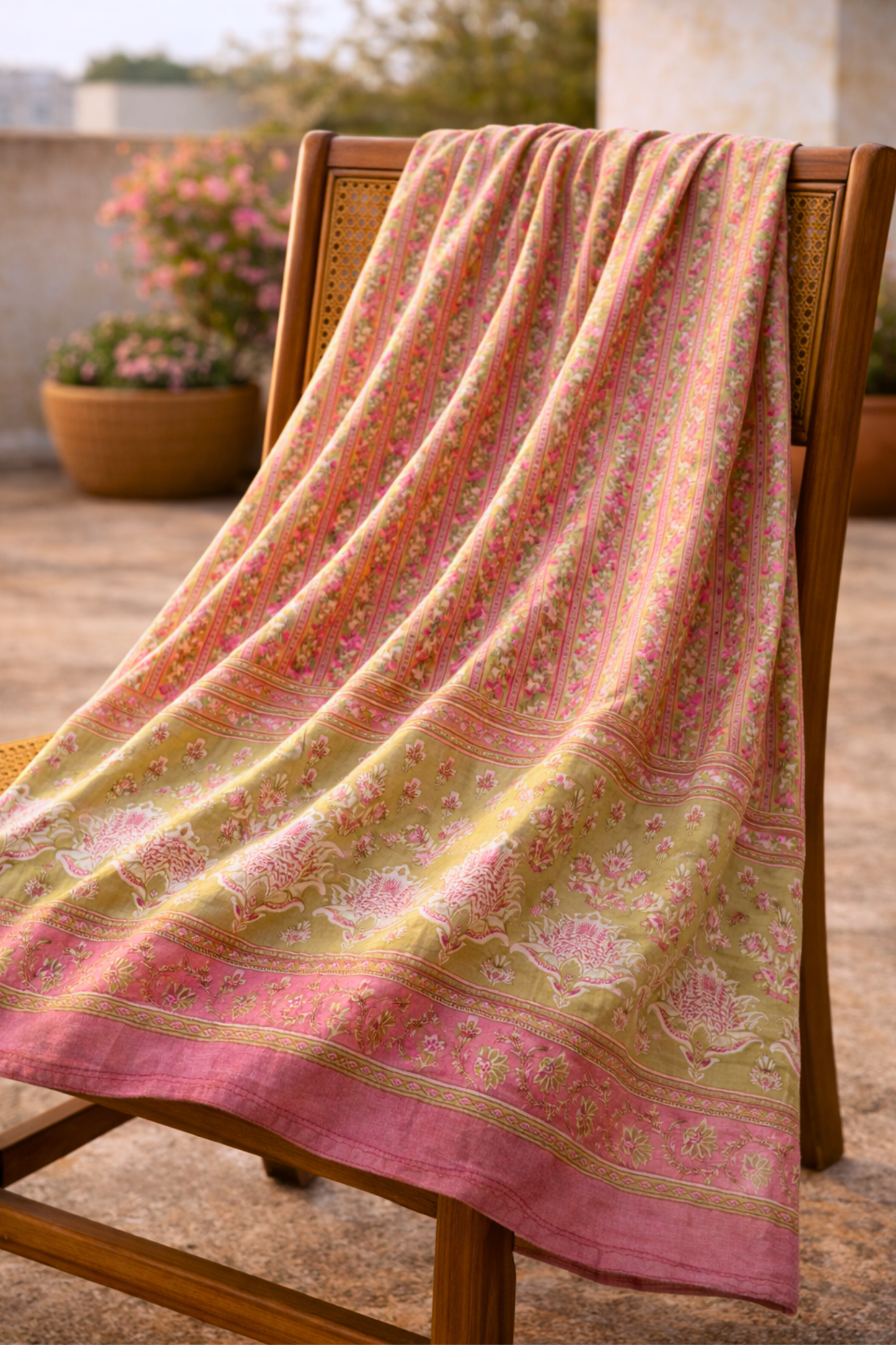 Neon Pink Floral Cotton Dupatta