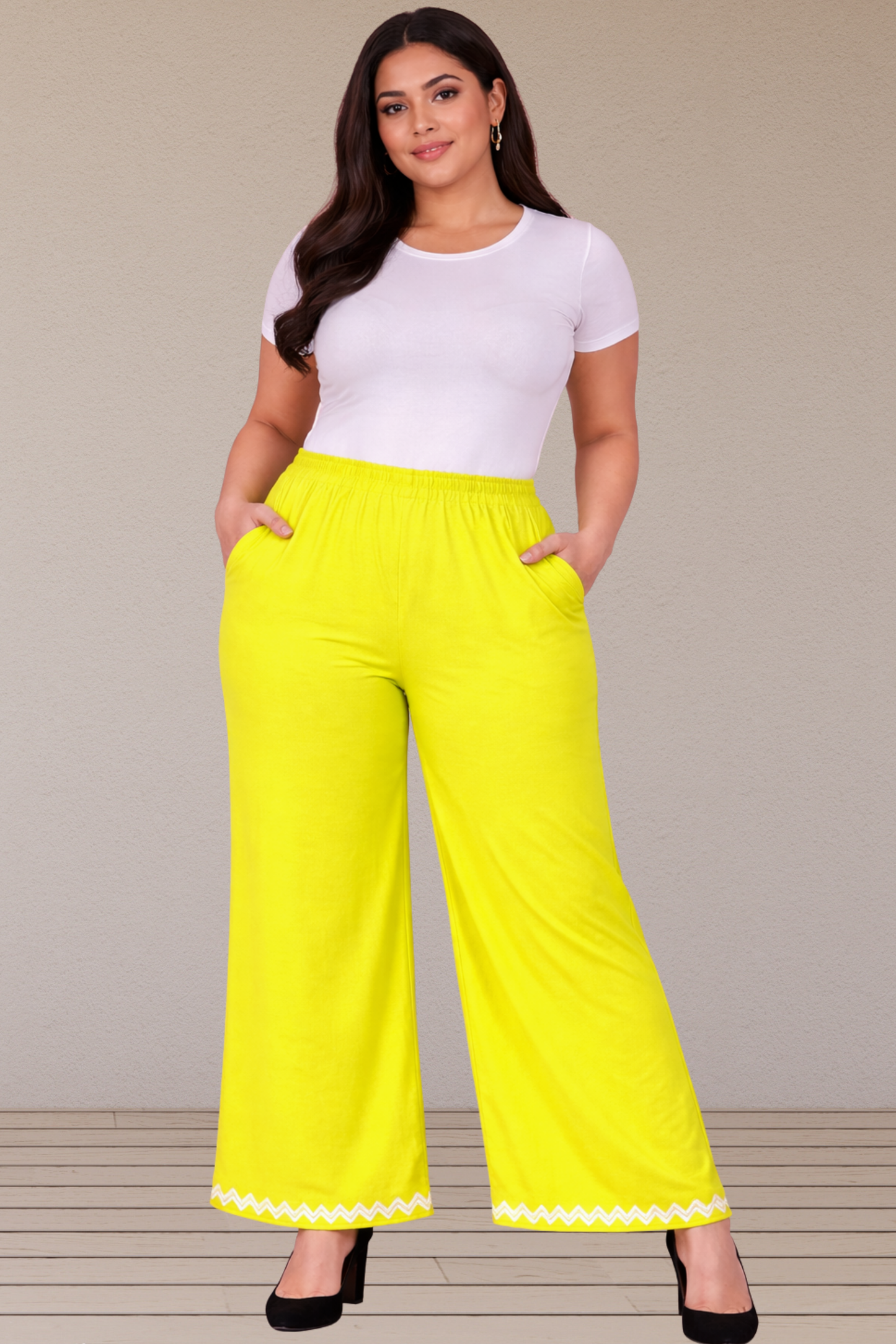 Neon Yellow Embellished Cotton Palazzo