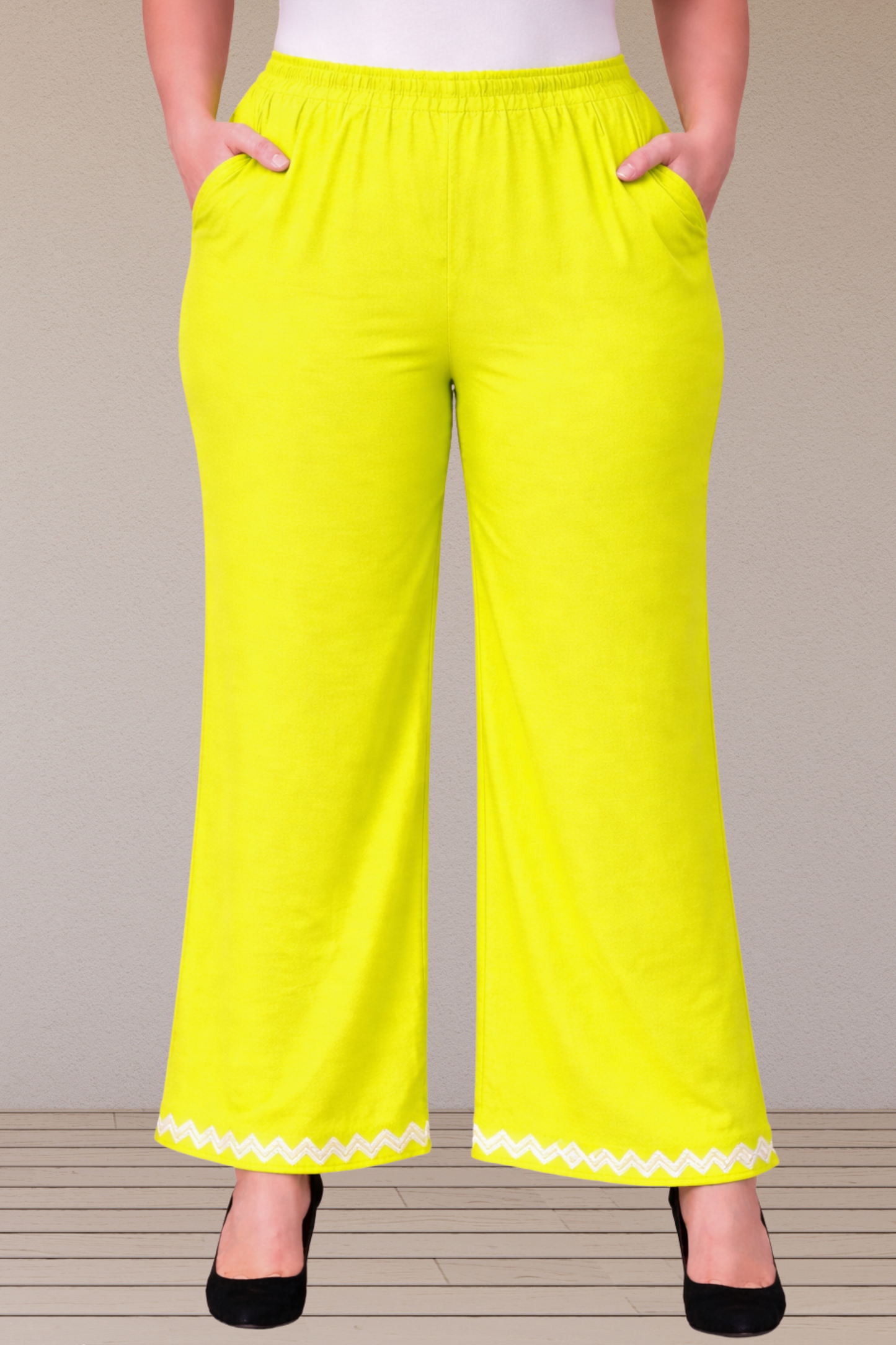 Neon Yellow Embellished Cotton Palazzo