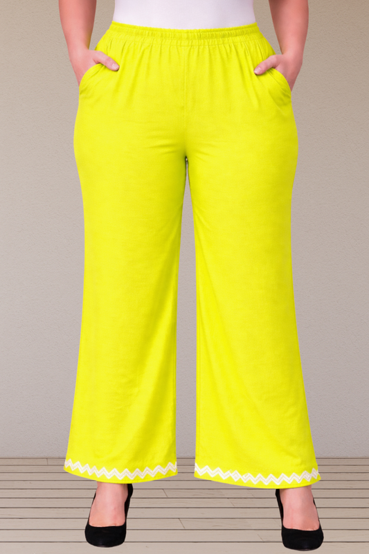 Neon Yellow Embellished Cotton Palazzo