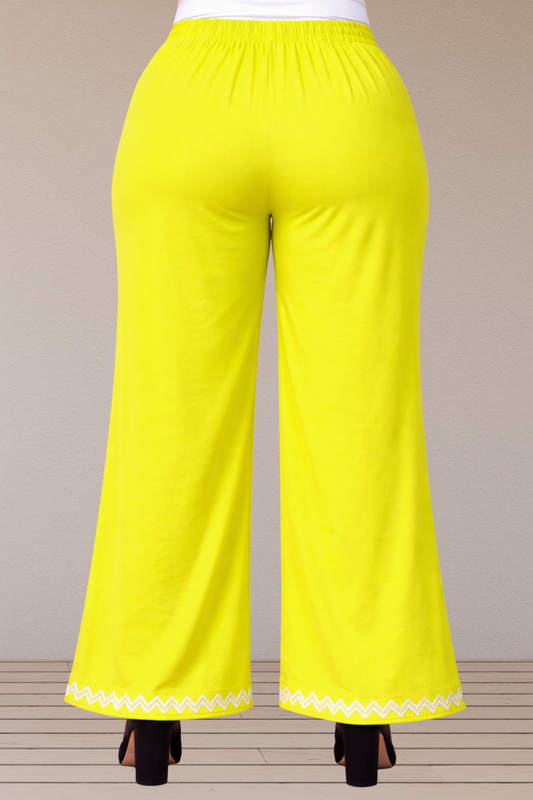Neon Yellow Embellished Cotton Palazzo
