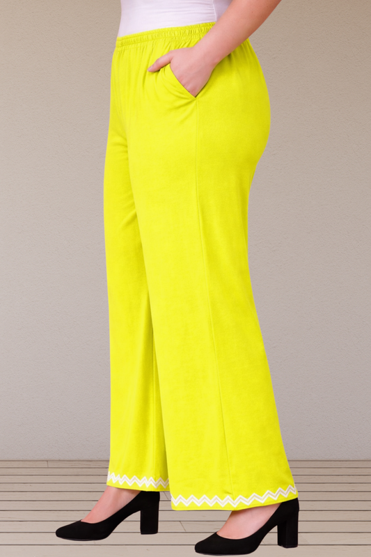 Neon Yellow Embellished Cotton Palazzo
